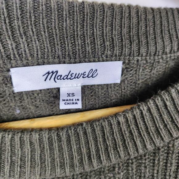 Madewell Green Long Sleeve Ribbed Knit Crewneck Pullover Patch Pocket Sweater xs - Picture 7 of 8